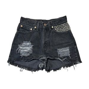LEVI’S 512 Cutoff Embellished Denim Shorts Black Size 24